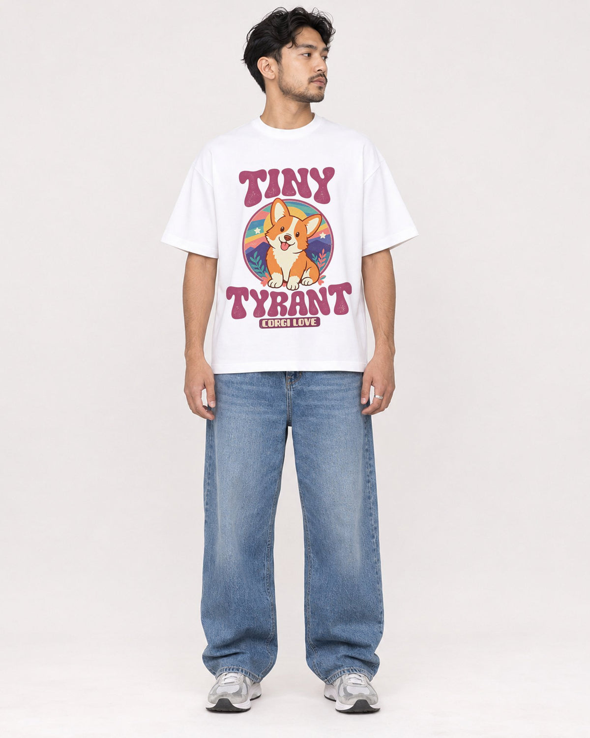 Mockup Boxy Heavyweight Tee White male full-body 02