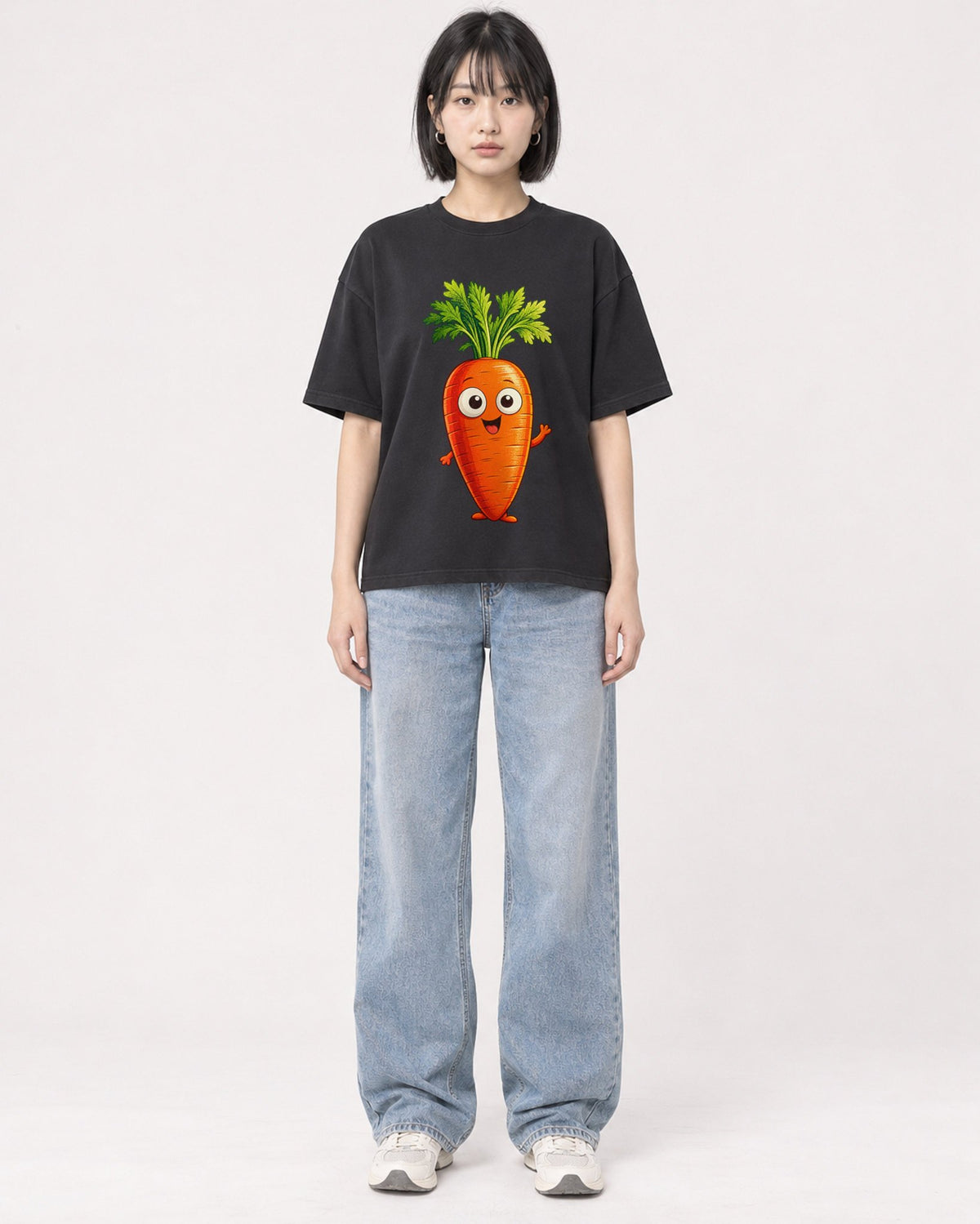 Mockup Boxy Heavyweight Tee Black female full-body 11