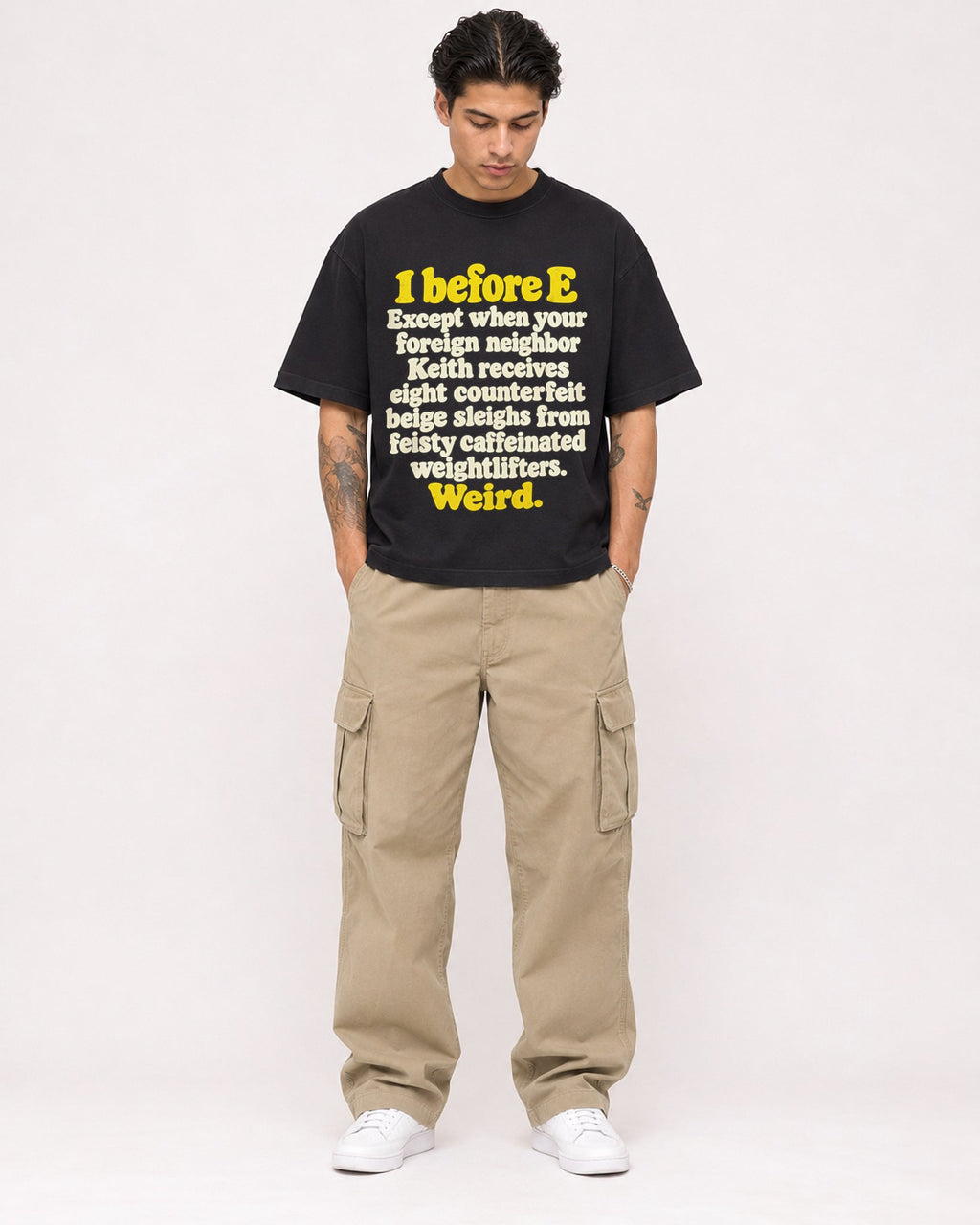 Mockup Boxy Heavyweight Tee Black male full-body 36