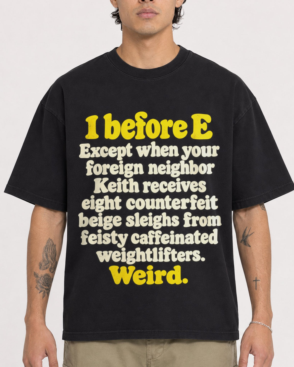 Mockup Boxy Heavyweight Tee Black male close-up 36