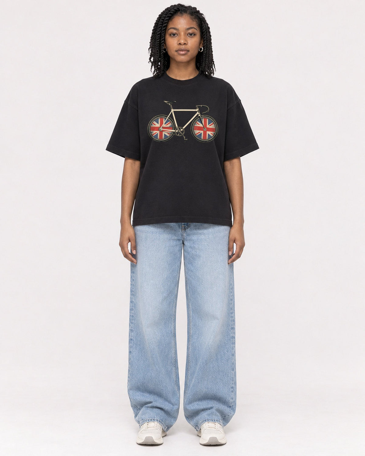 Mockup Boxy Heavyweight Tee Black female full-body 15