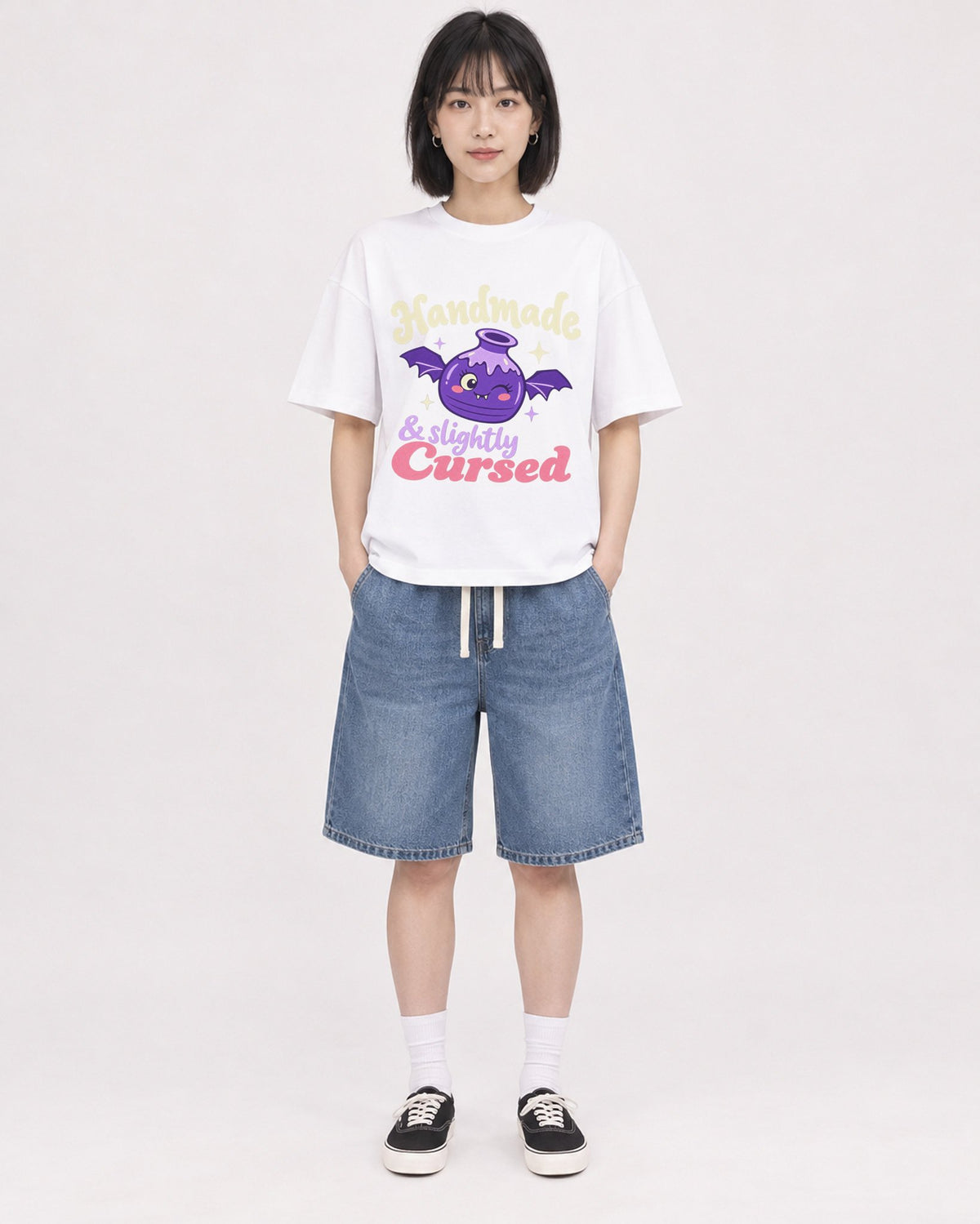 Mockup Boxy Heavyweight Tee White female full-body 11