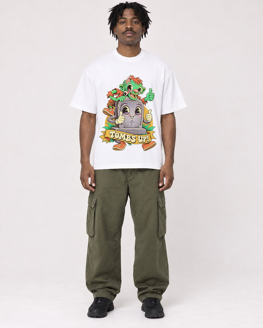 Mockup Boxy Heavyweight Tee White male full-body 04