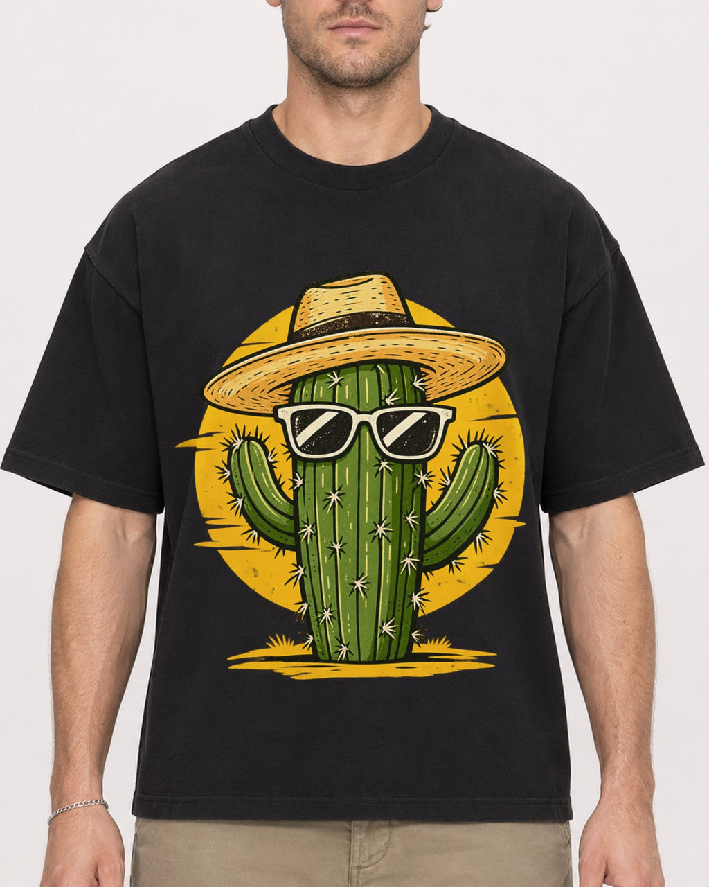 Mockup Boxy Heavyweight Tee Black male close-up 08