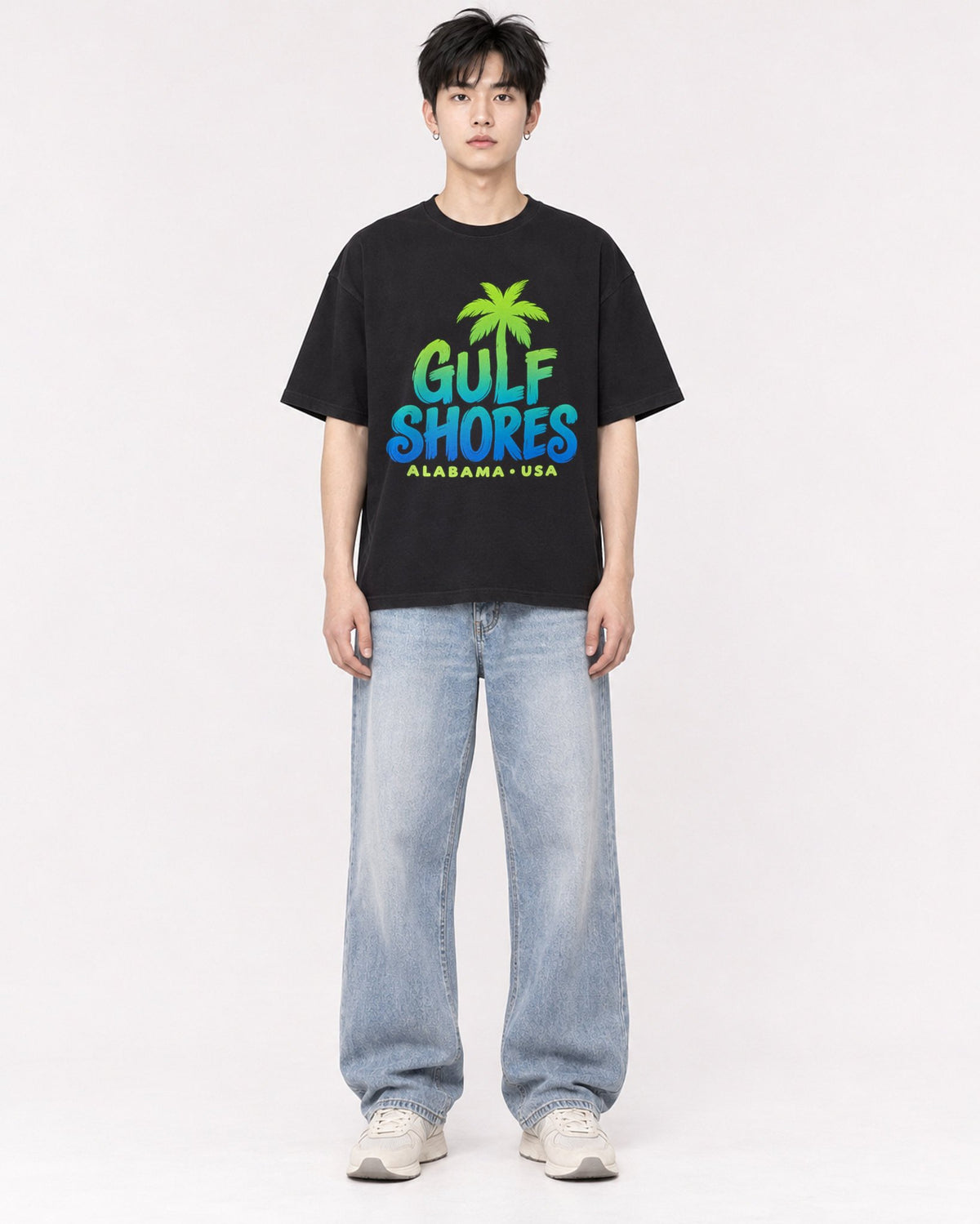 Mockup Boxy Heavyweight Tee Black male full-body 01