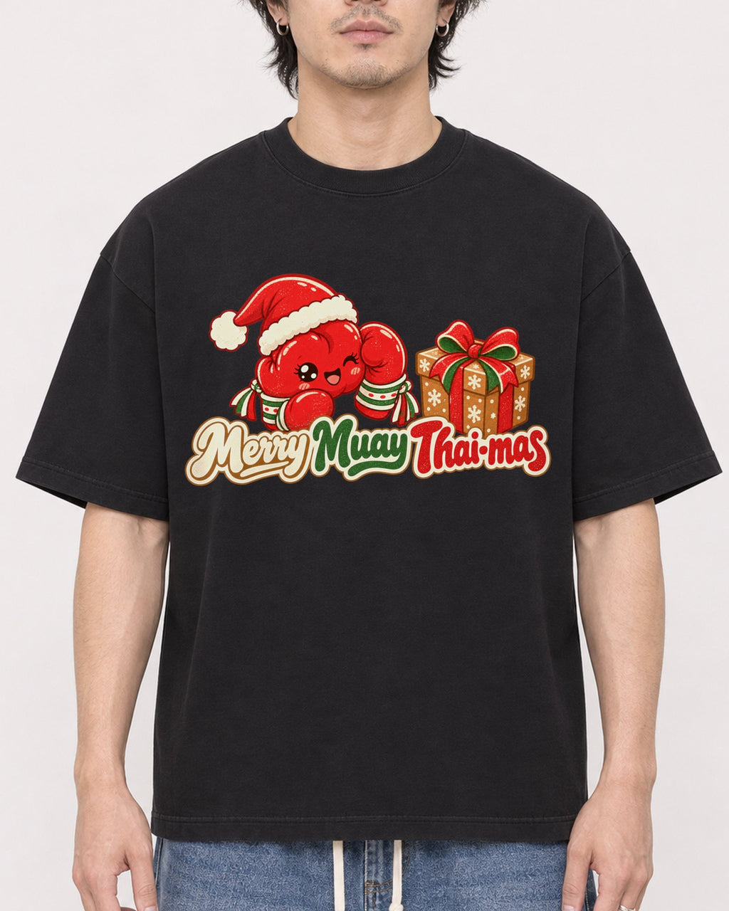 Mockup Boxy Heavyweight Tee Black male close-up 03
