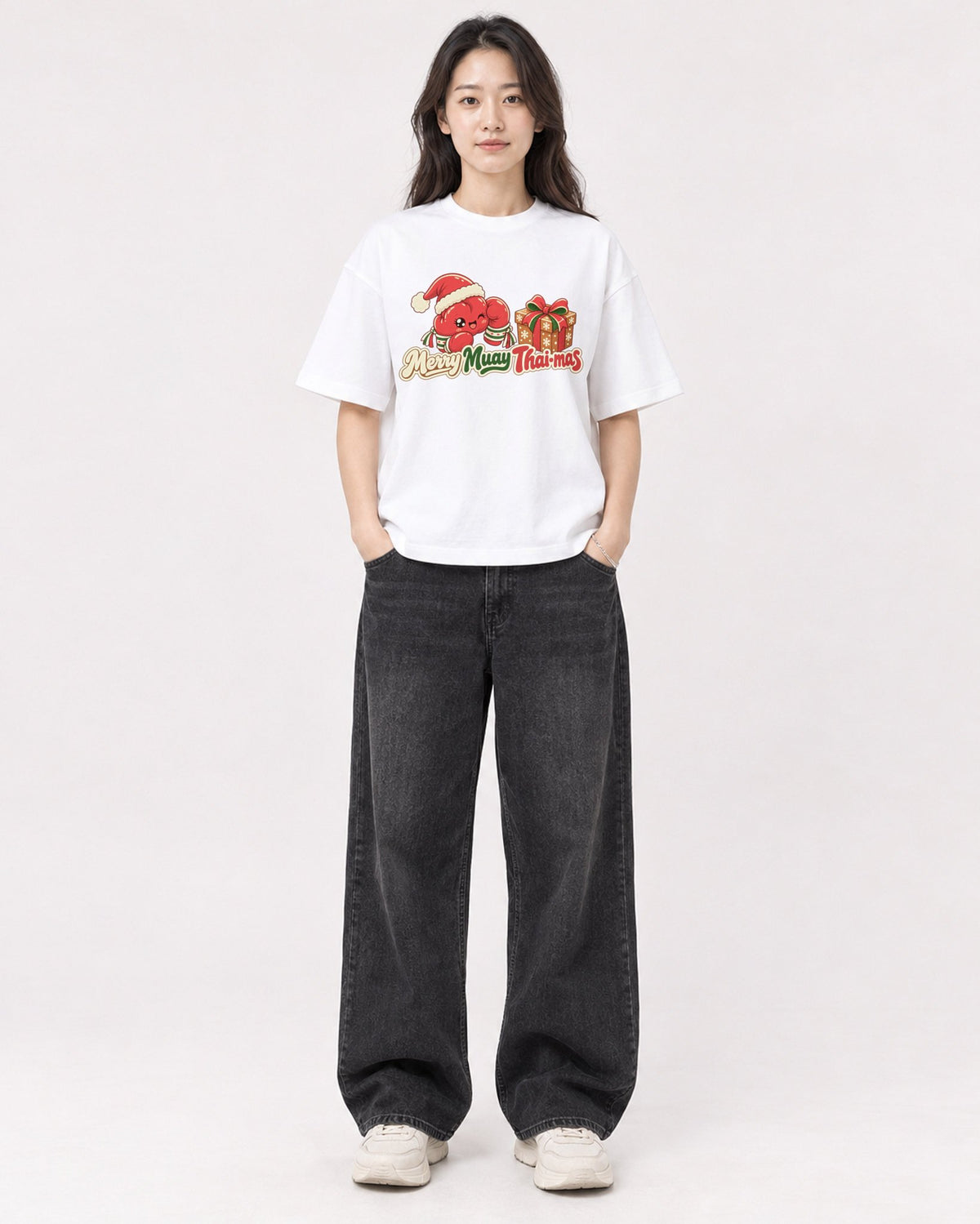 Mockup Boxy Heavyweight Tee White female full-body 03