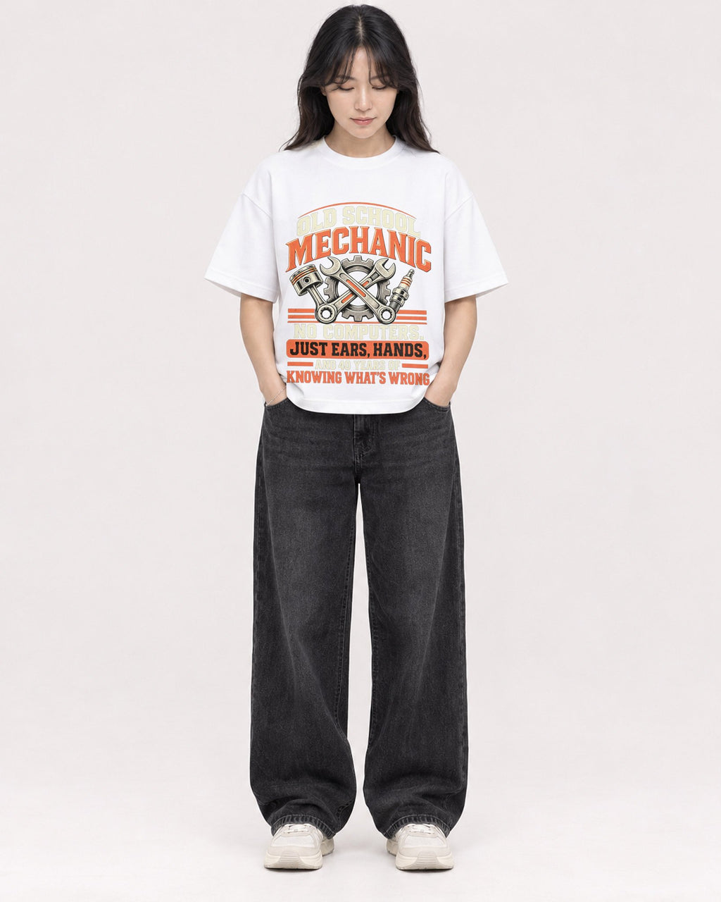 Mockup Boxy Heavyweight Tee White female full-body 13