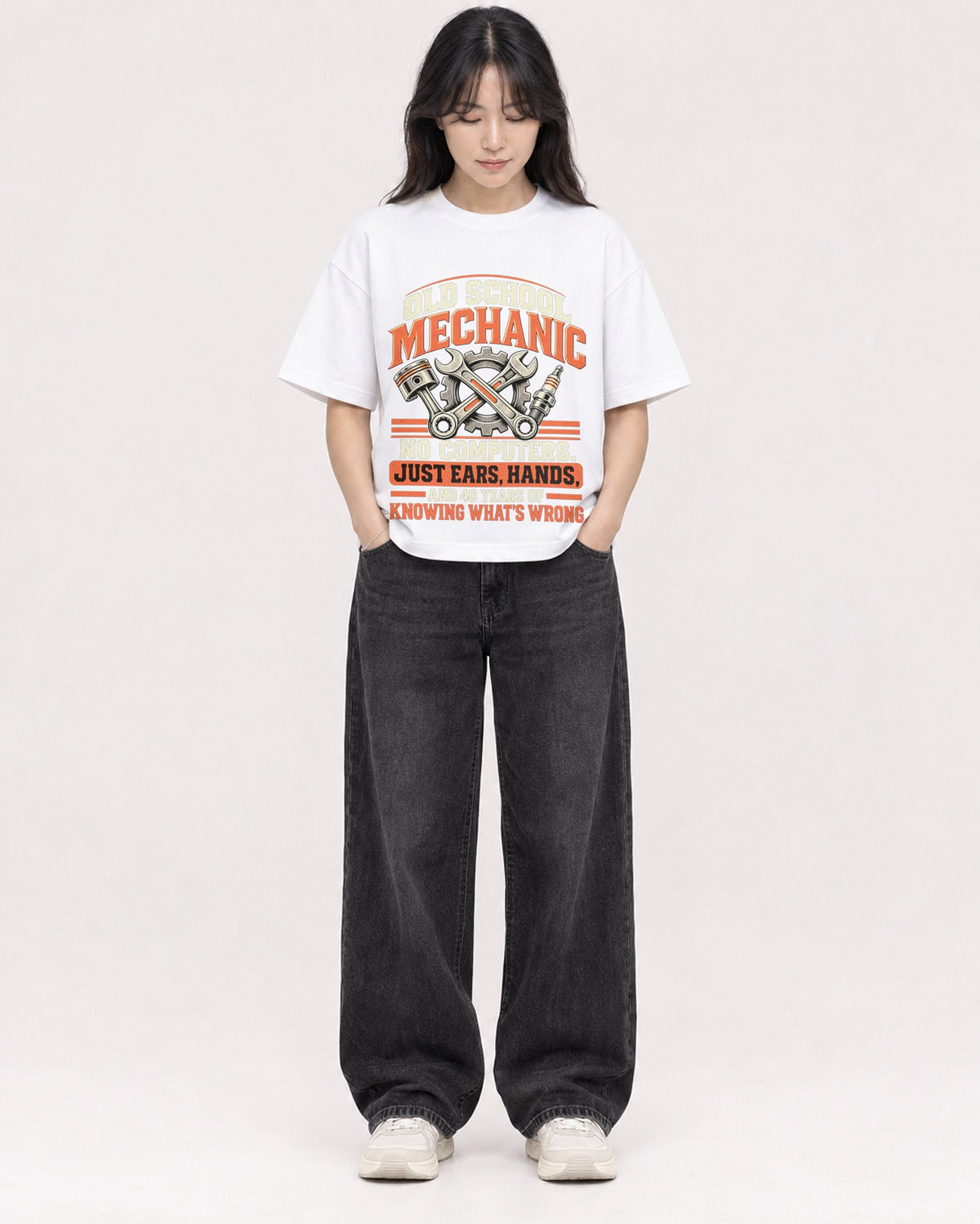 Mockup Boxy Heavyweight Tee White female full-body 13