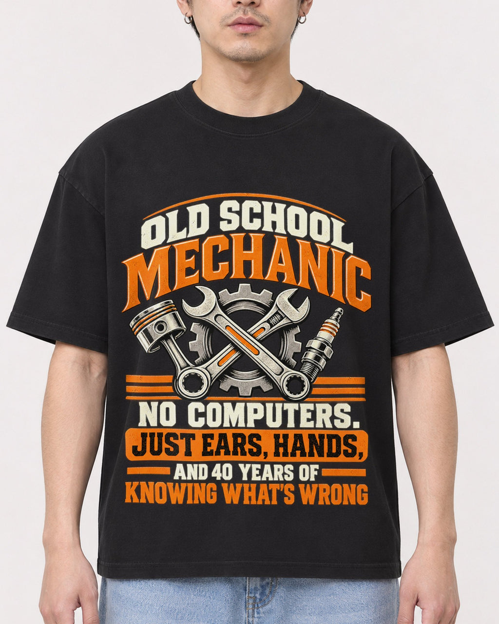 Mockup Boxy Heavyweight Tee Black male close-up 13