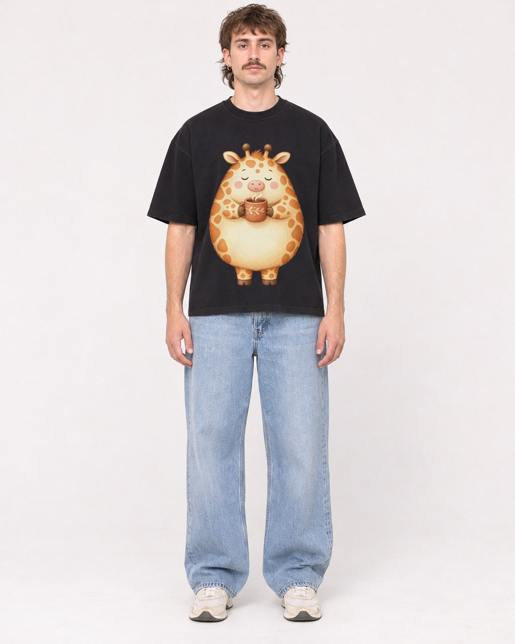 Mockup Boxy Heavyweight Tee Black male full-body 29