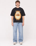Mockup Boxy Heavyweight Tee Black male full-body 29