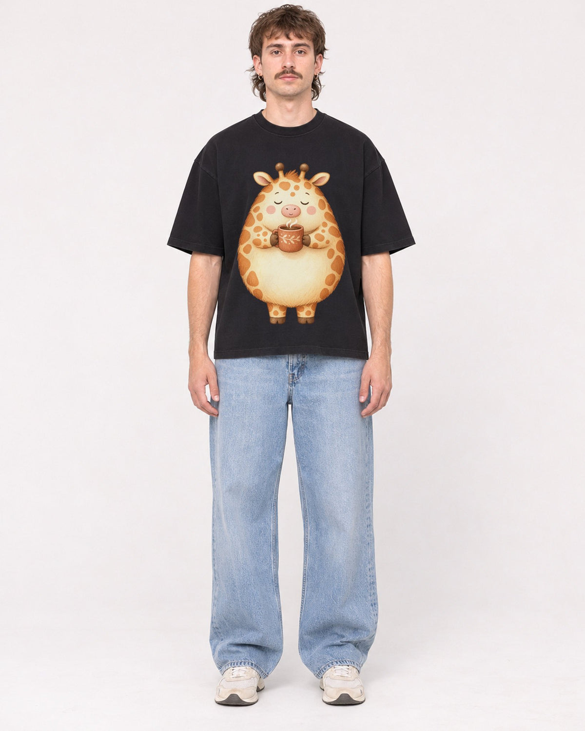 Mockup Boxy Heavyweight Tee Black male full-body 29