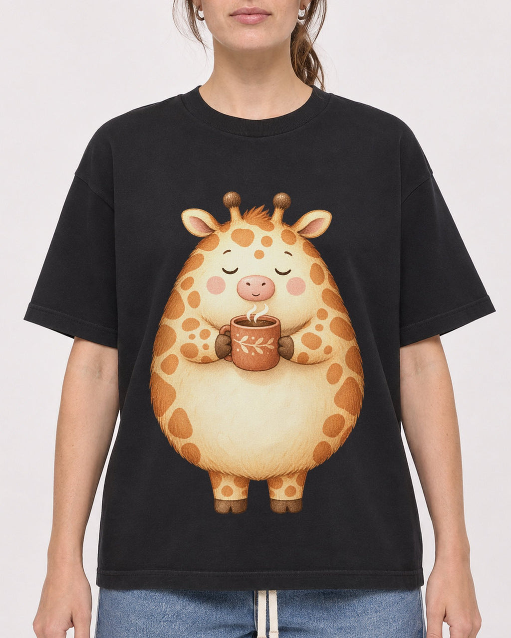 Mockup Boxy Heavyweight Tee Black female close-up 29