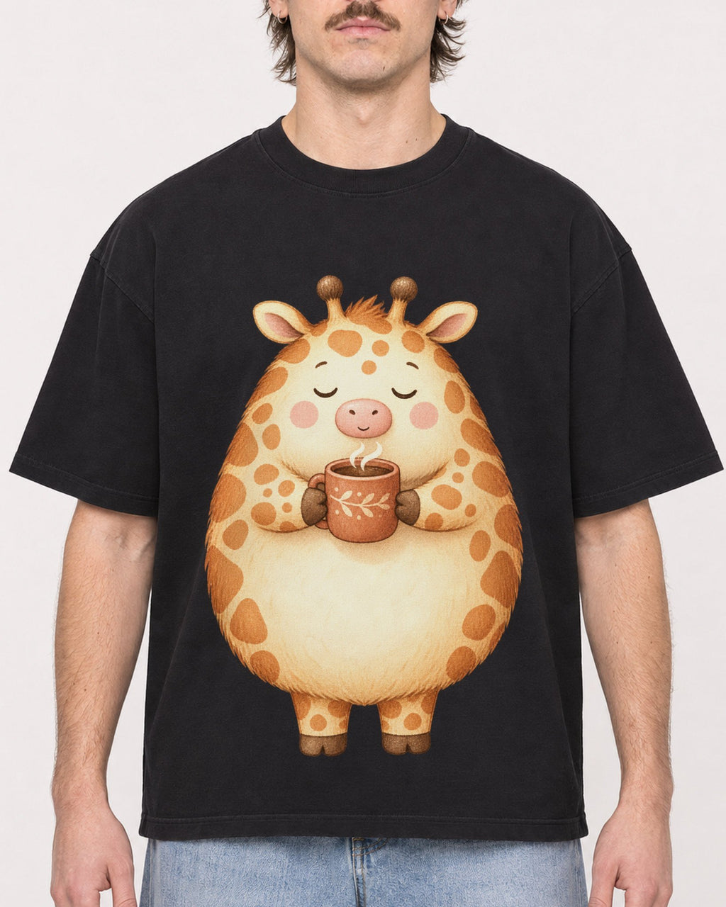 Mockup Boxy Heavyweight Tee Black male close-up 29
