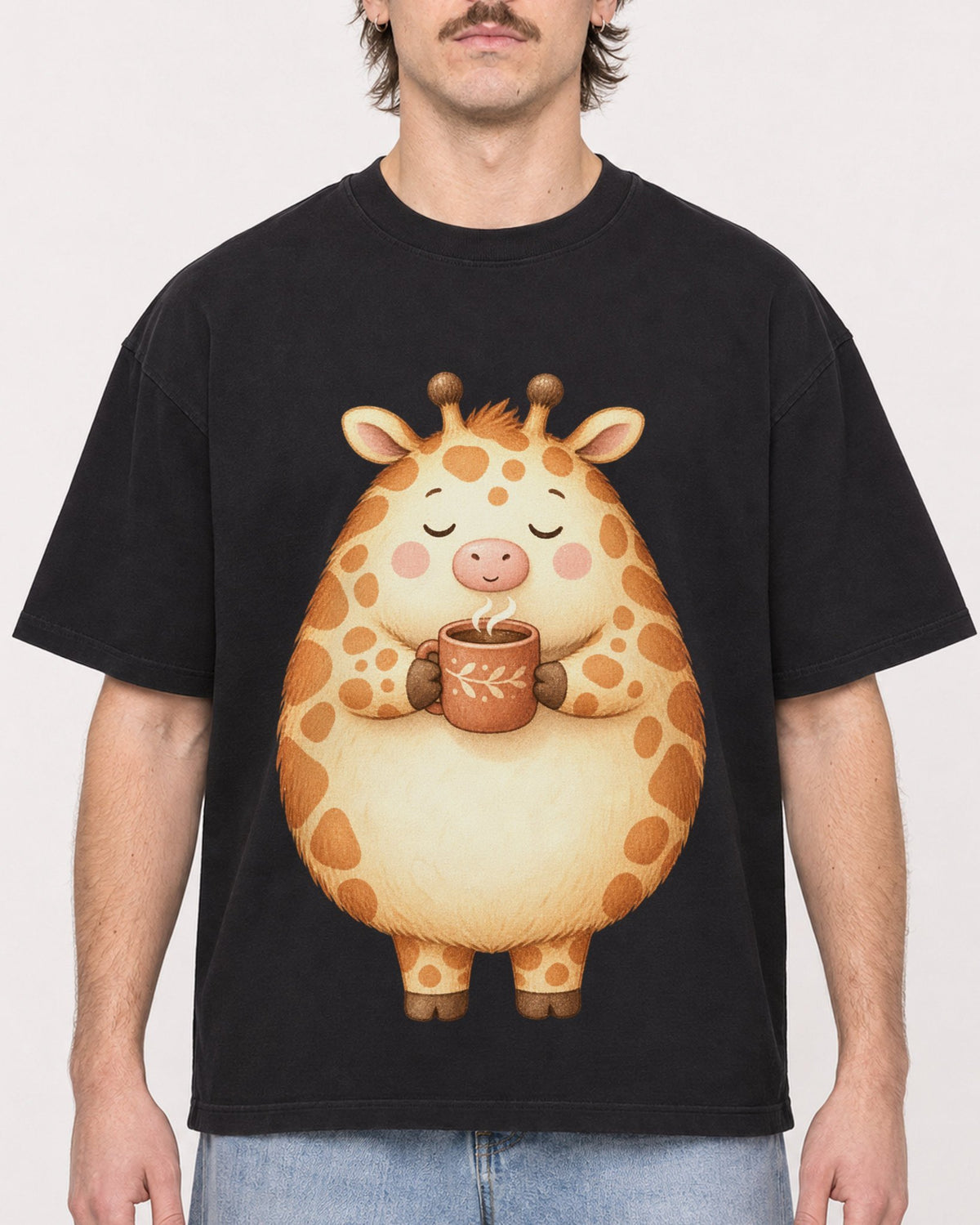 Mockup Boxy Heavyweight Tee Black male close-up 29
