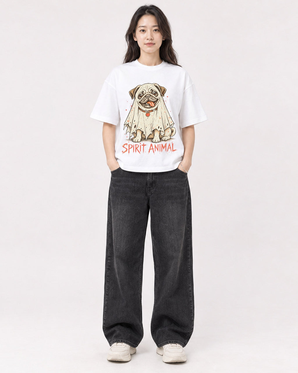 Mockup Boxy Heavyweight Tee White female full-body 03