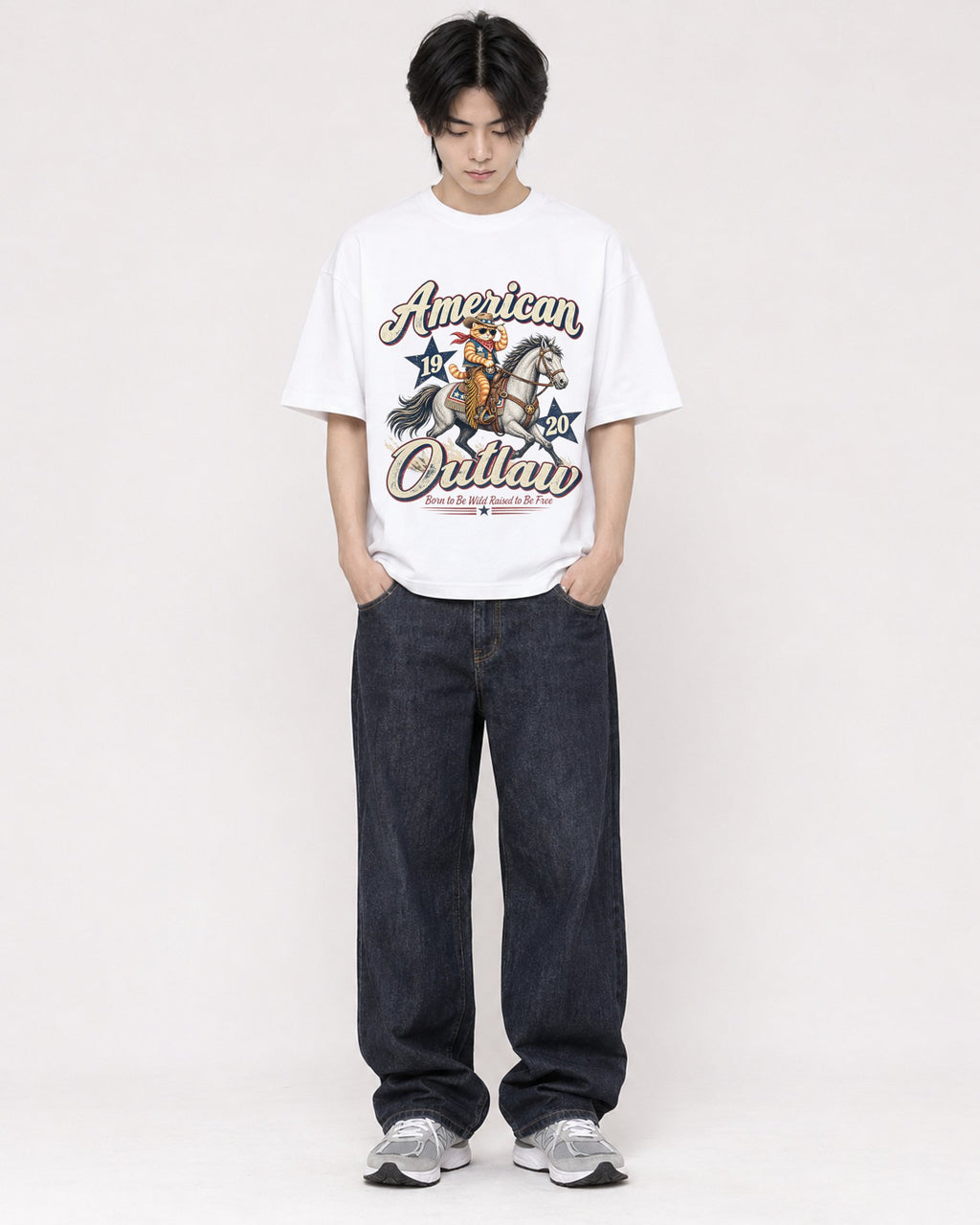 Mockup Boxy Heavyweight Tee White male full-body 11