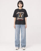 Mockup Boxy Heavyweight Tee Black female full-body 11