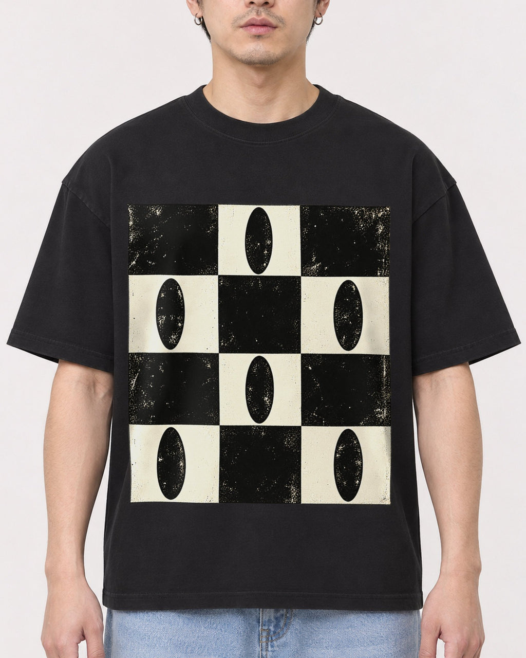 Mockup Boxy Heavyweight Tee Black male close-up 13