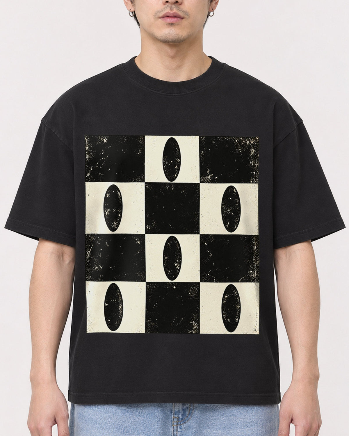 Mockup Boxy Heavyweight Tee Black male close-up 13