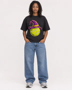Mockup Boxy Heavyweight Tee Black female full-body 24