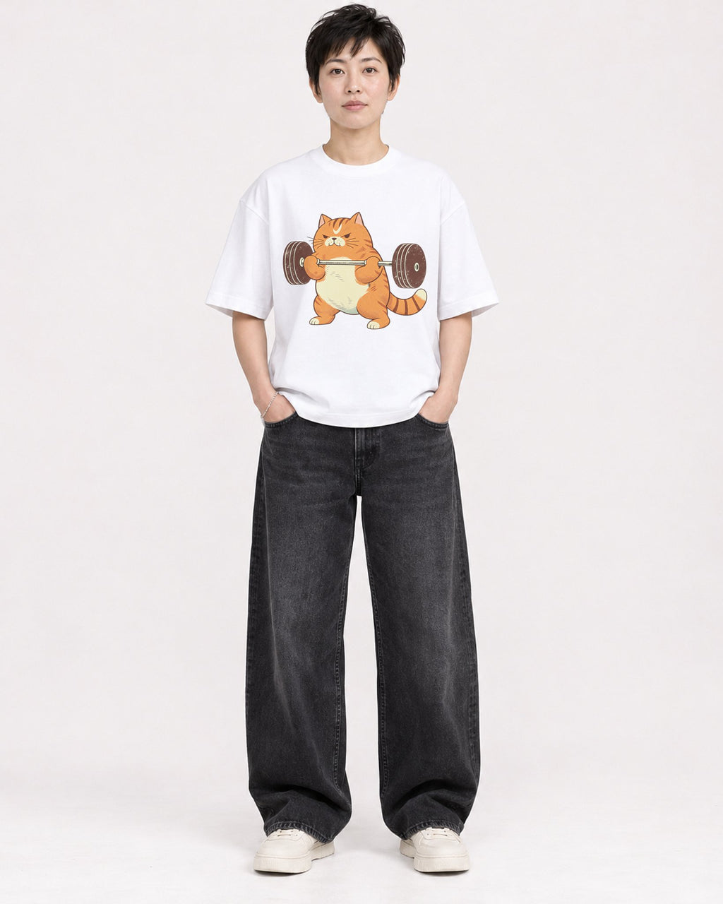 Mockup Boxy Heavyweight Tee White female full-body 23