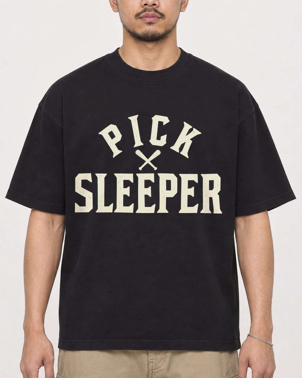 Mockup Boxy Heavyweight Tee Black male close-up 32