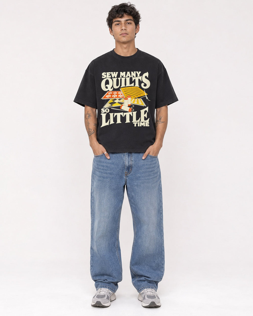 Mockup Boxy Heavyweight Tee Black male full-body 06