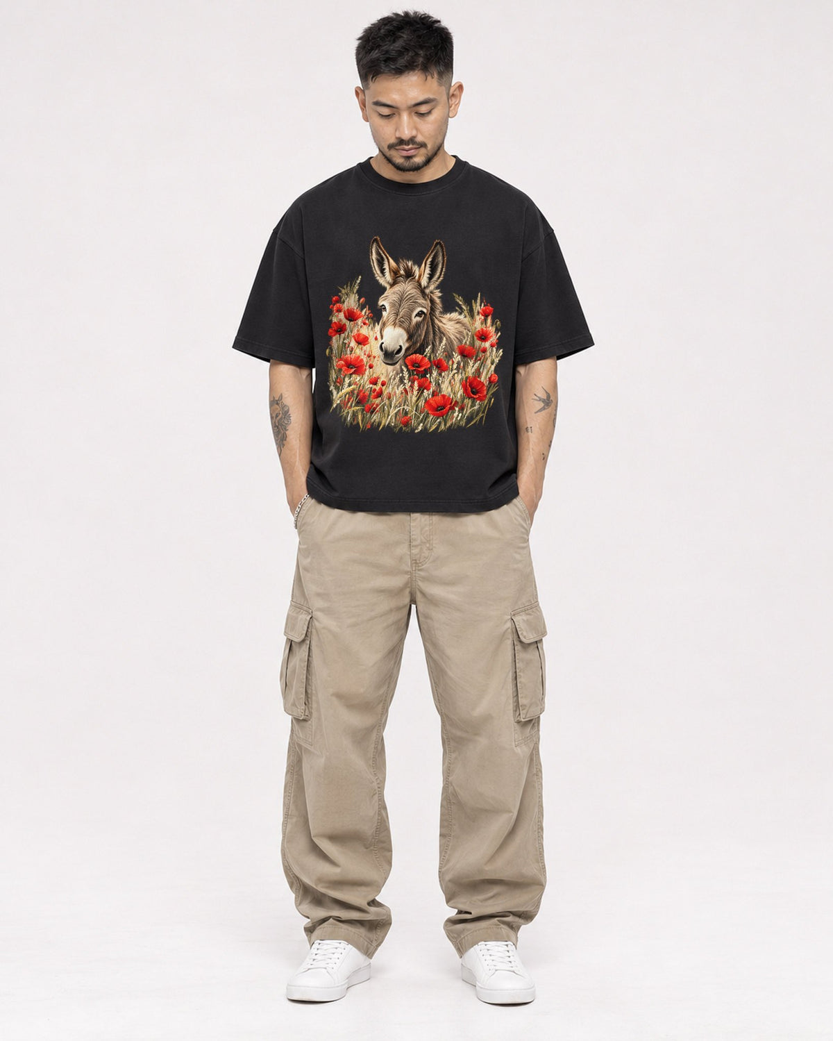 Mockup Boxy Heavyweight Tee Black male full-body 12