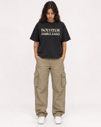 Mockup Boxy Heavyweight Tee Black female full-body 06
