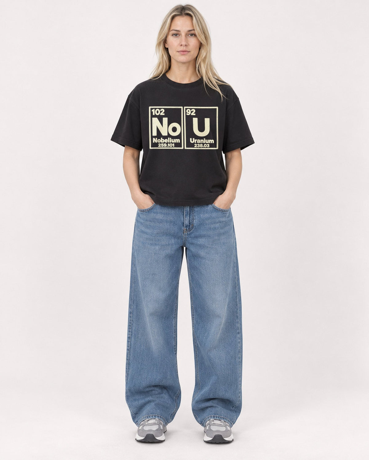 Mockup Boxy Heavyweight Tee Black female full-body 08