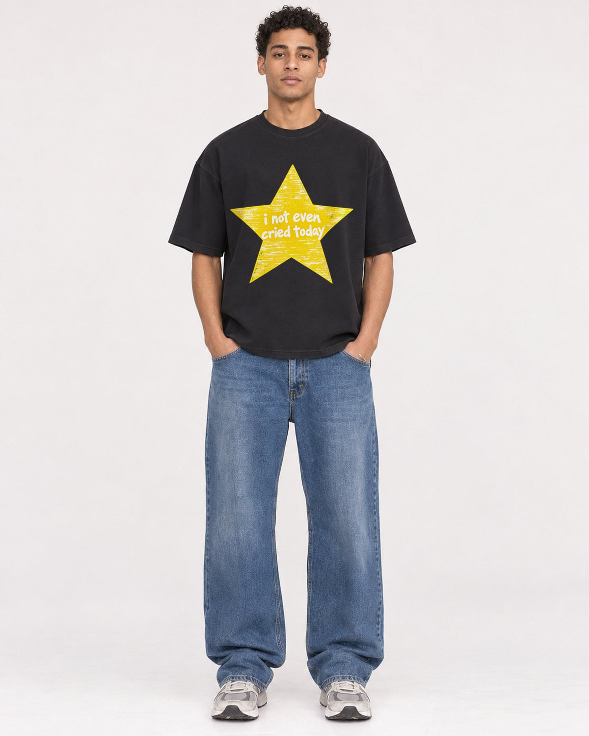 Mockup Boxy Heavyweight Tee Black male full-body 10