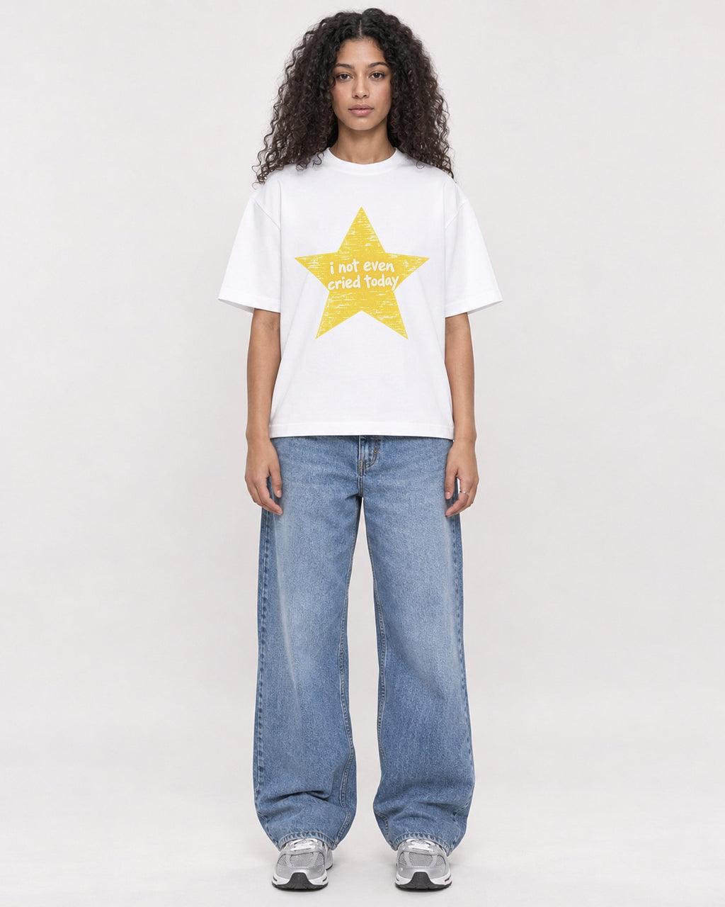 Mockup Boxy Heavyweight Tee White female full-body 10