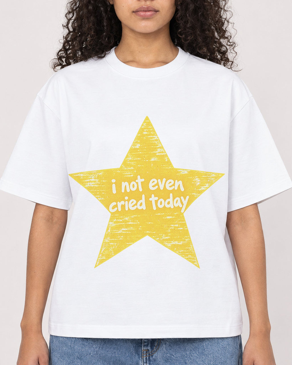 Mockup Boxy Heavyweight Tee White female close-up 10