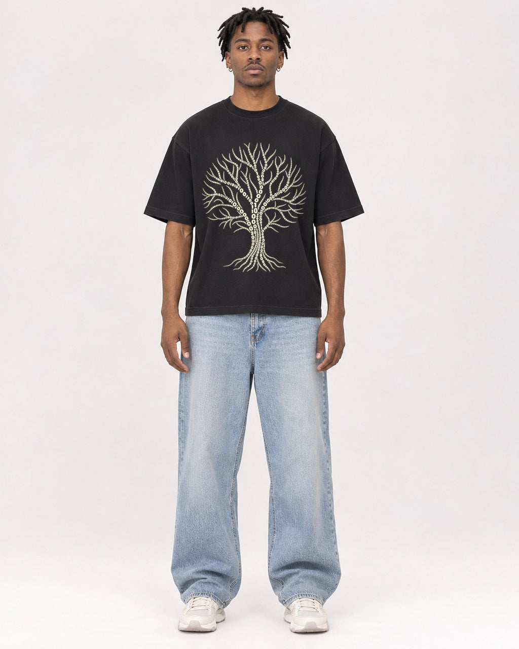 Mockup Boxy Heavyweight Tee Black male full-body 05