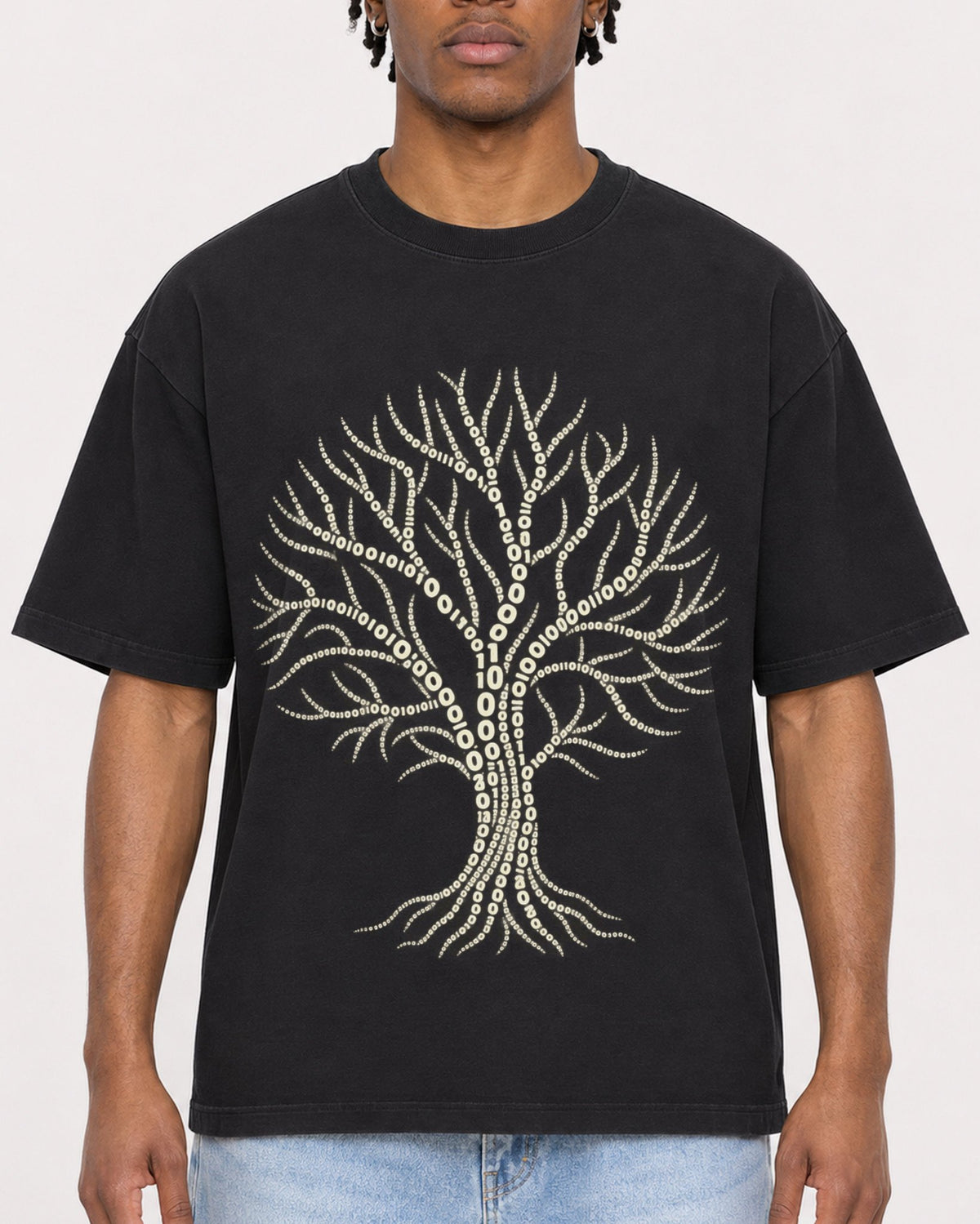 Mockup Boxy Heavyweight Tee Black male close-up 05