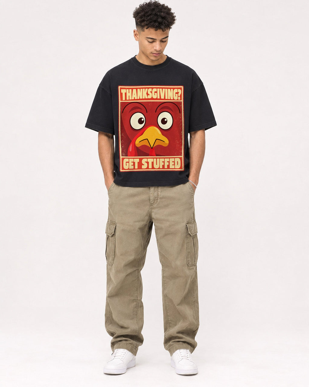 Mockup Boxy Heavyweight Tee Black male full-body 20