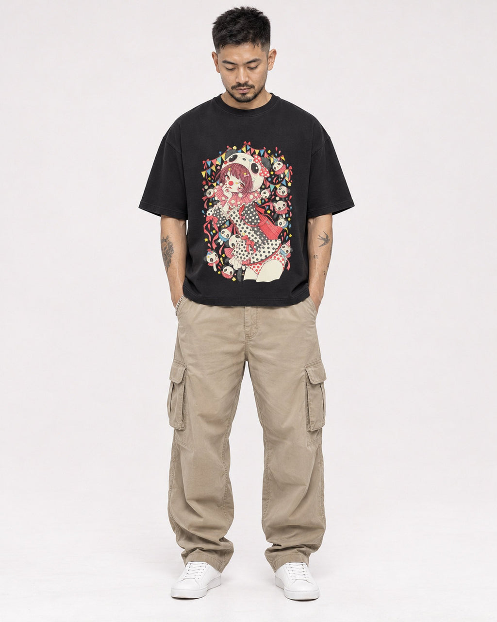 Mockup Boxy Heavyweight Tee Black male full-body 12