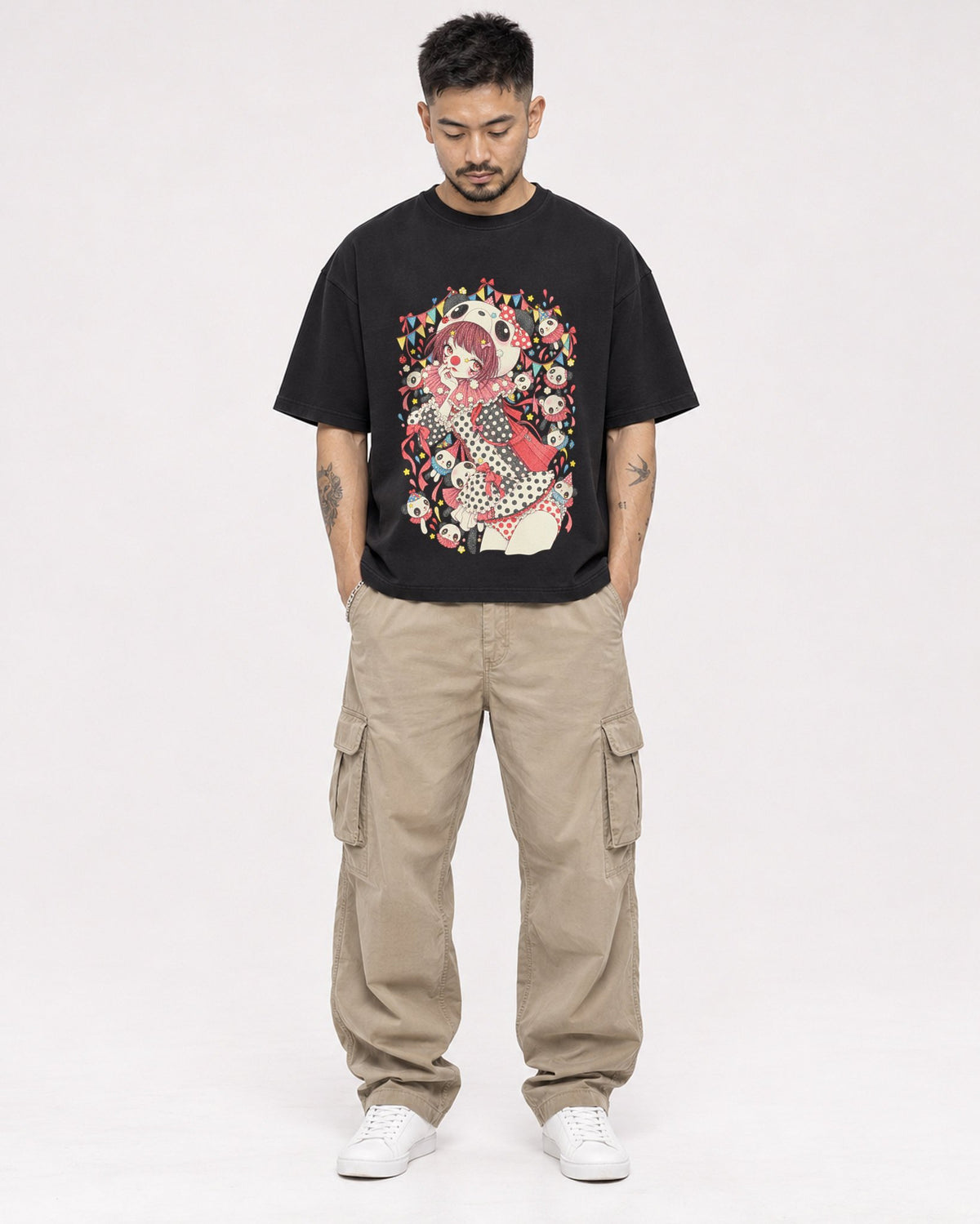 Mockup Boxy Heavyweight Tee Black male full-body 12