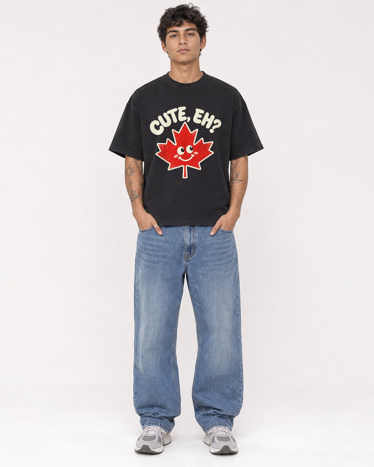 Mockup Boxy Heavyweight Tee Black male full-body 06