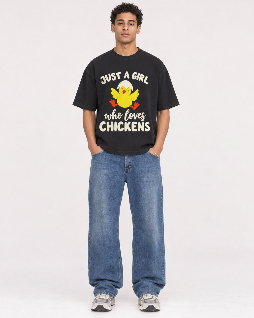 Mockup Boxy Heavyweight Tee Black male full-body 10