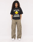 Mockup Boxy Heavyweight Tee Black female full-body 10