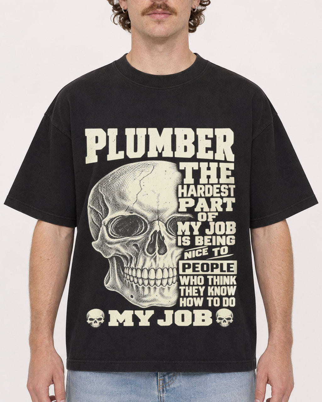Mockup Boxy Heavyweight Tee Black male close-up 09