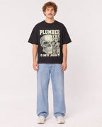 Mockup Boxy Heavyweight Tee Black male full-body 09