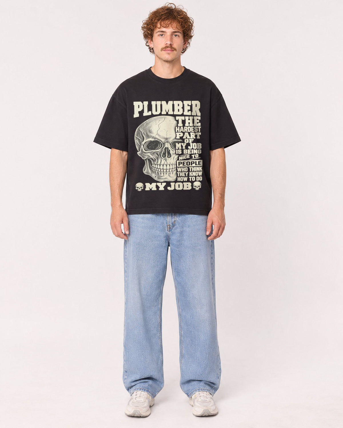 Mockup Boxy Heavyweight Tee Black male full-body 09
