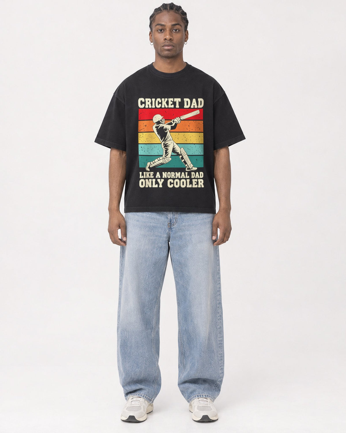 Mockup Boxy Heavyweight Tee Black male full-body 25