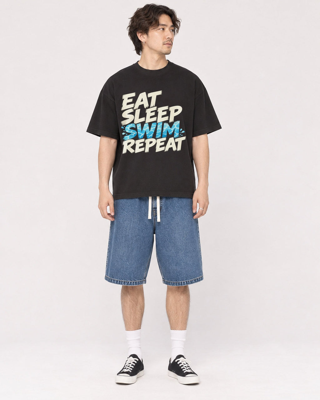 Mockup Boxy Heavyweight Tee Black male full-body 03