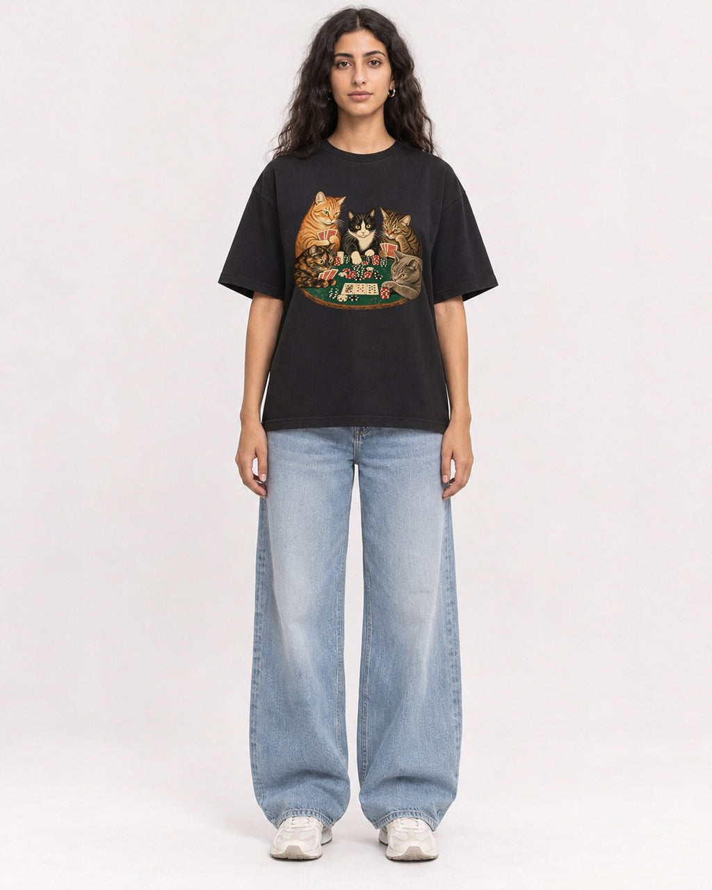 Mockup Boxy Heavyweight Tee Black female full-body 07