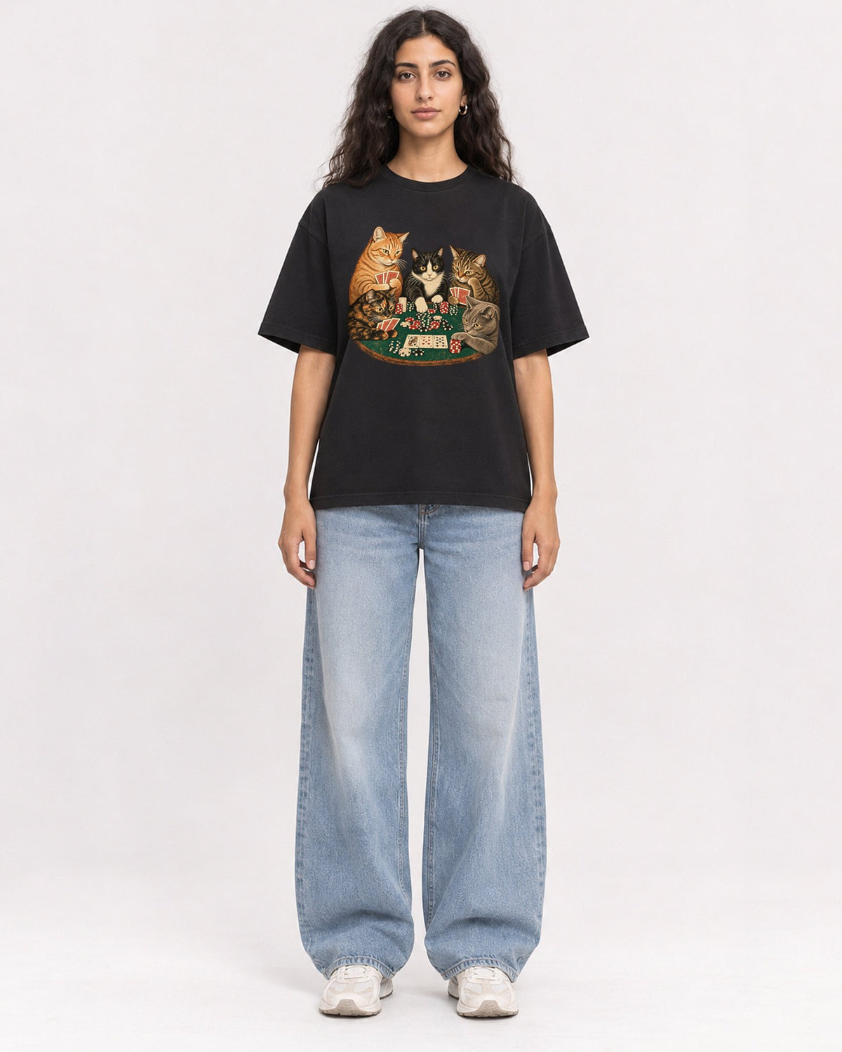 Mockup Boxy Heavyweight Tee Black female full-body 07